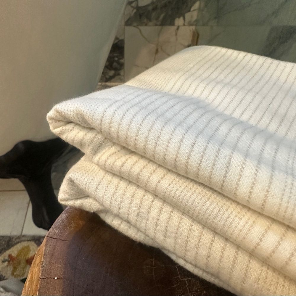 BOLL & BRANCH | cream / oak fine line striped FLANNEL standard pillow covers - Picture 4 of 14